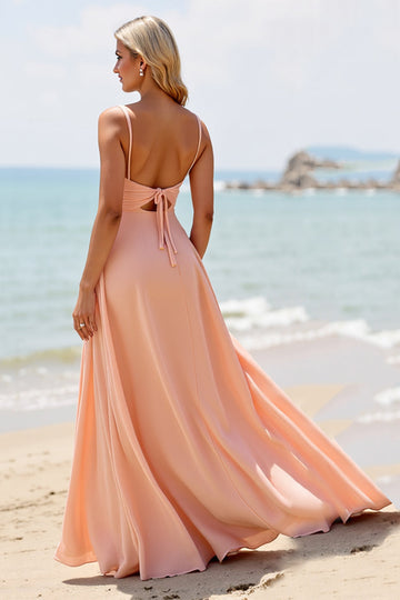 Sunset Chiffon A Line Długa Sukienka Druhny Z Rozcięciem